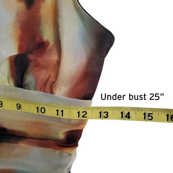 SHEIN BAE NWT Mesh Tie Dye Multicolor Ruched Halter Bodysuit Size S (4) - Picture 13 of 16